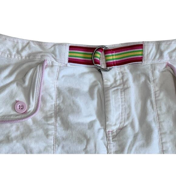 Tommy Hilfiger Corduroy Mini Skirt Y2K Pink Rainbow Belt Flap Pockets Size 8 - Picture 2 of 6